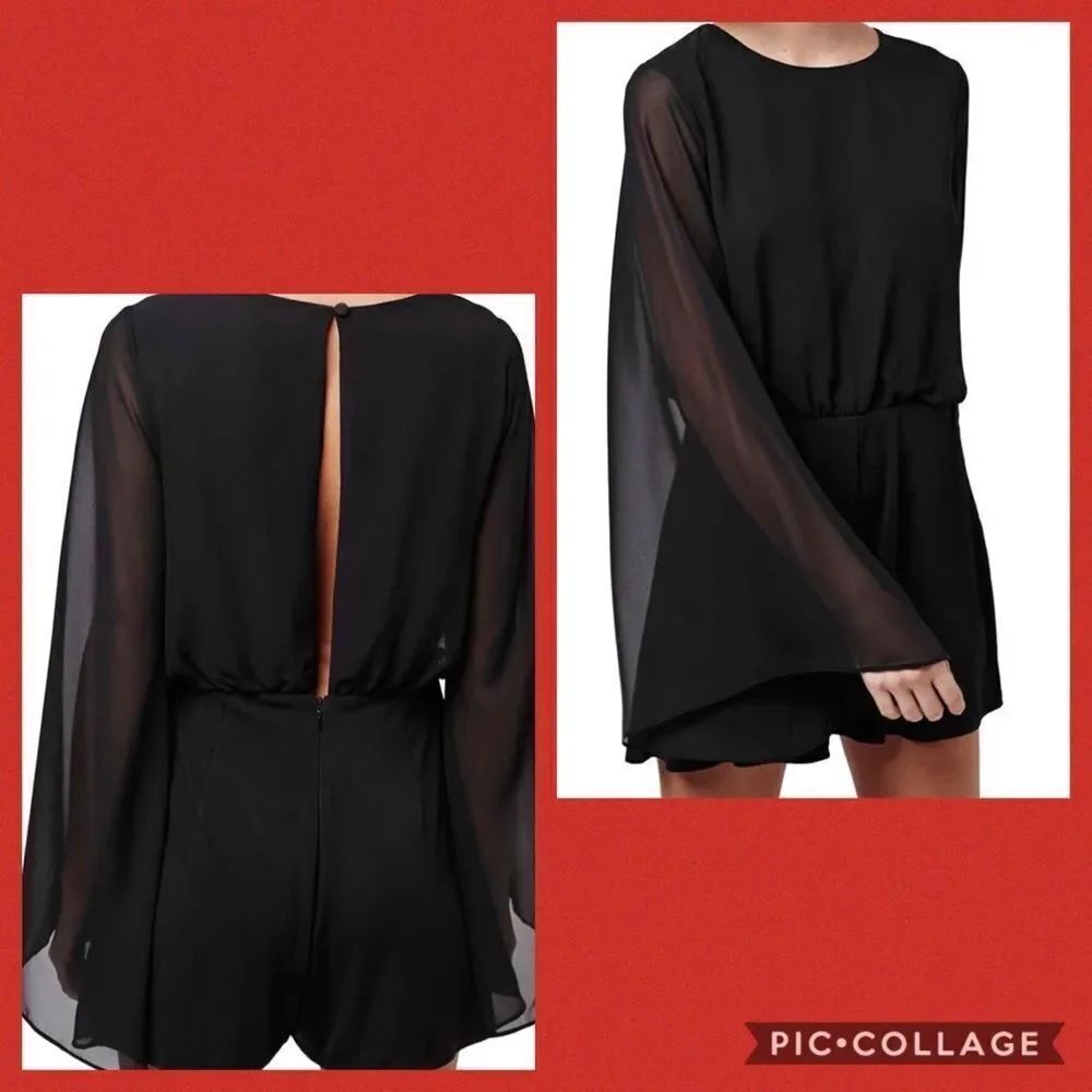 TOPSHOP black batwing sleeves open back romper 8